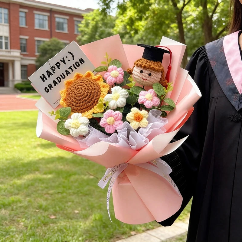 Graduation Bouquet Artificial Crochet Bouquets Hand-woven Flower Bouquet Gifts Teacher's Day Graduation Gift Flowers