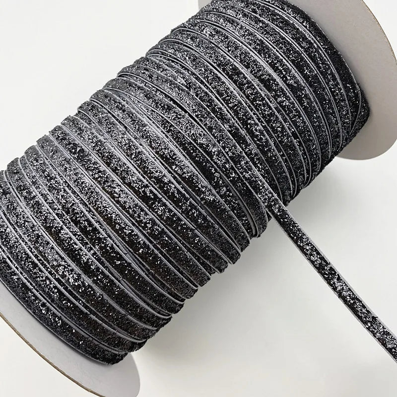 New 6mm Glitter Velvet Ribbon No Elastic Single Face Ribbon Headband Clips Bow Decoration - 23