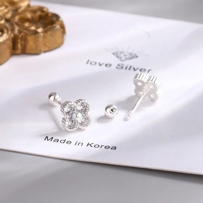 925 Sterling Silver Four Round Zircon Small Piercing Stud Earrings For Women Luxury Elegant Fine Jewelry Accessories Jeweller