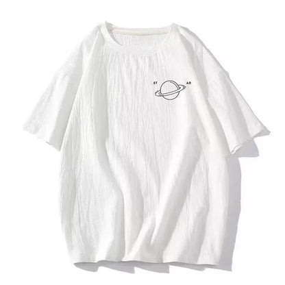 Minimalist Planet Printed Men's Casual Top M-8XL Large Size T-shirt Trendy Versatile Short Sleeve