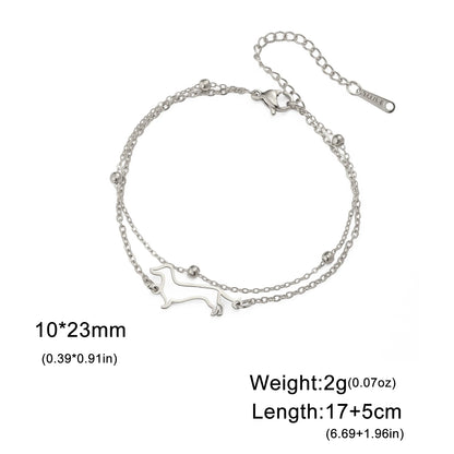 Cute Dachshund Dog Stainless Steel Bracelet for Women's Valentine's Day Commemorative Day Jewelry and Gift - Steel color F