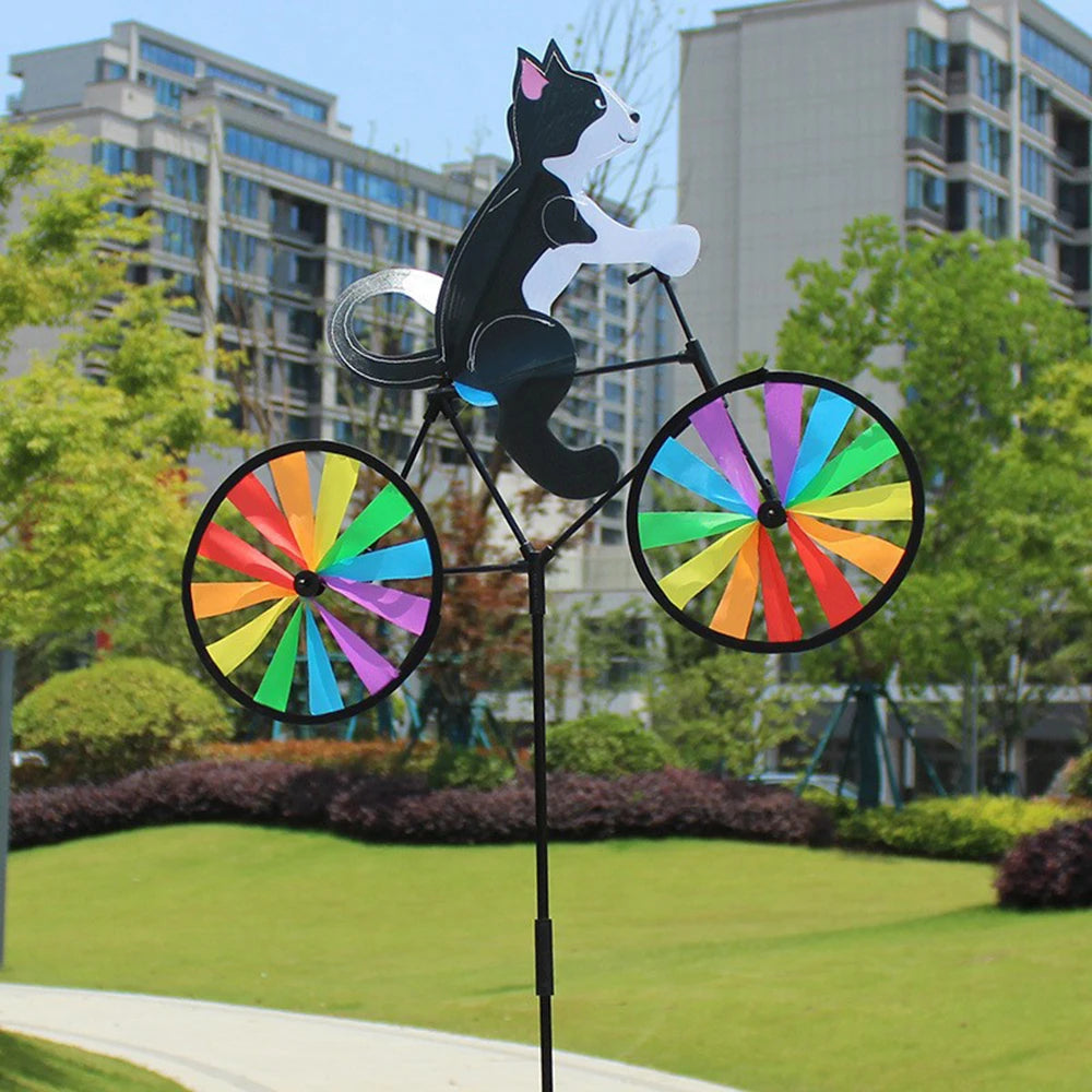 Animal Riding Three-dimensional Cartoon Modelling Windmill Creative Bicycle Wind Spinners Standing Pole Garden Yard Decoratio