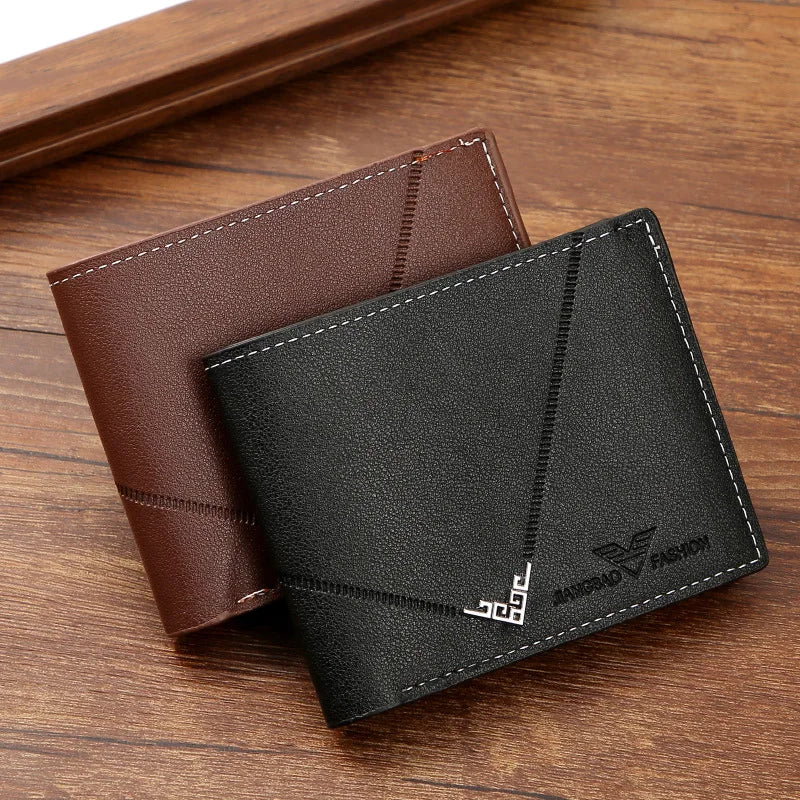 Lychee Texture Leather Card Clip Short Men'S Coin Purse Wallet Business-Style Cash Money Purse Multi Patchwork Card Slot Hold