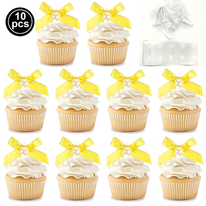 10pcs Pink Bow Cupcake Topper Pink Bow Birthday Decor Coquette Themed Party Decoration Bridal Shower Cake Topper Bow Party De