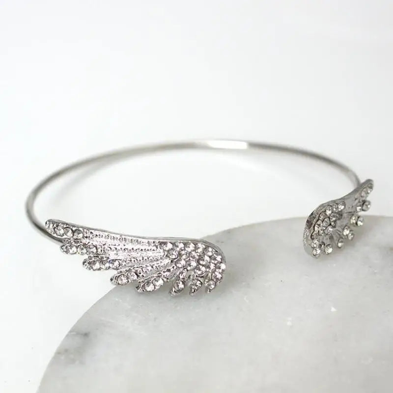 Korean Fashion Jewelry Angel Wing Rhinestones Bracelet Personality Alloy Open Wings Bracelet Feather Bracelet Bracelets &bang