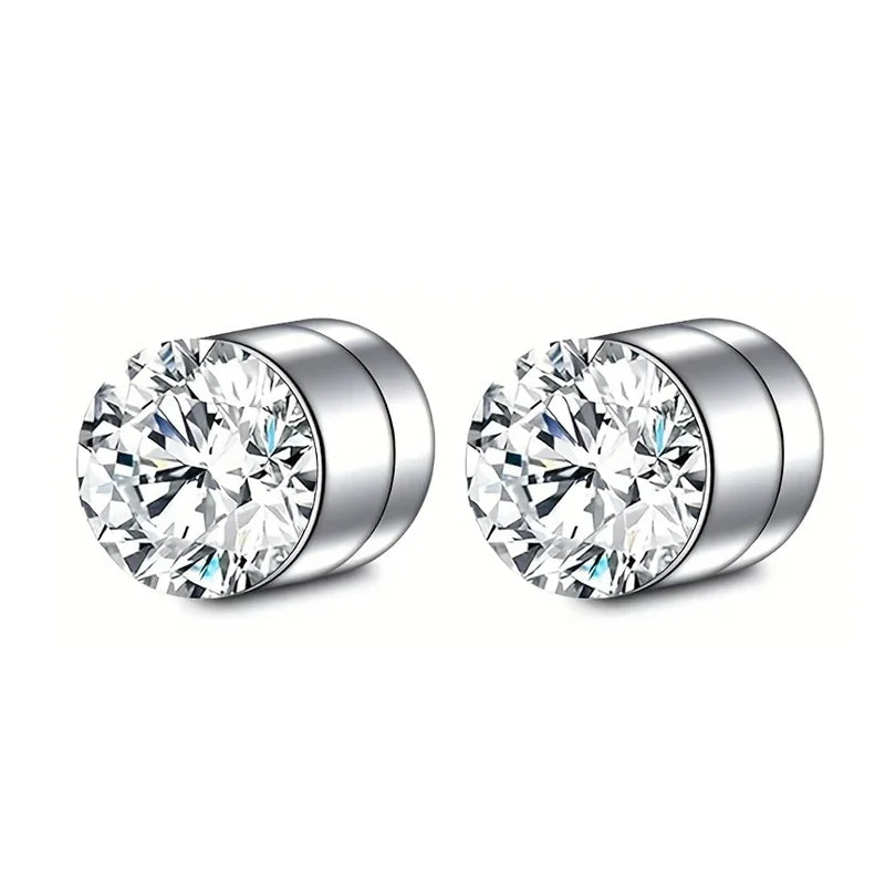 1 Pairs Crystal Strong Magnetic Ear Stud Clip Earrings for Men Women Punk Round Zircon Magnet Earrings Non Piercing Jewelry -