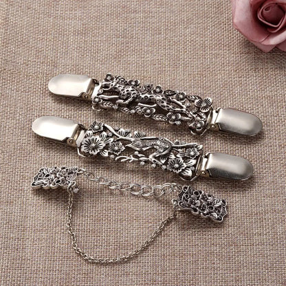 Women Carved Flower Cardigan Sweater Blouse Shawl Clips Shirt Collar Shawl Brooch Retro Duck Clip Clasps Charm Accessories Gi