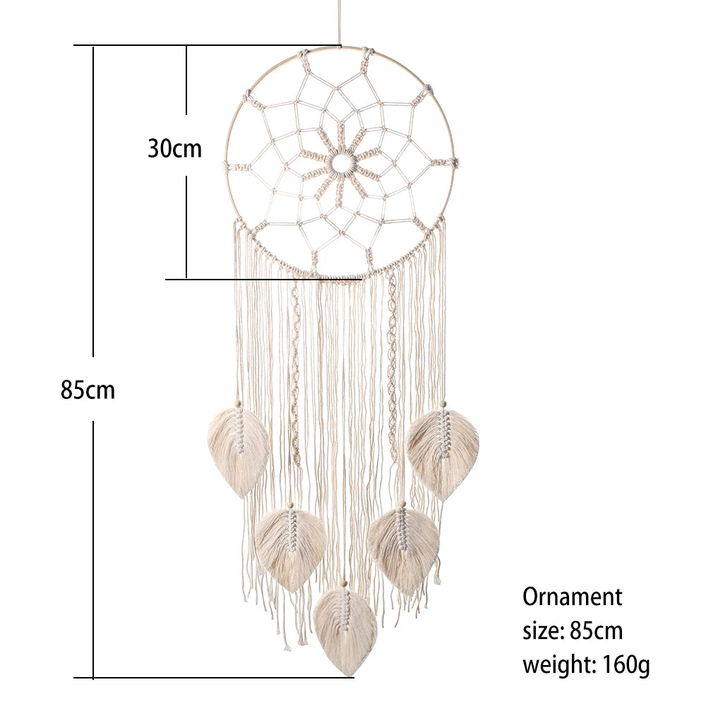 Macrame Dream Catcher Bohemian Leaf Wall Hanging Nordic Decor Boho Handmade Tapestry Ornaments for Home Living Room Decoratio