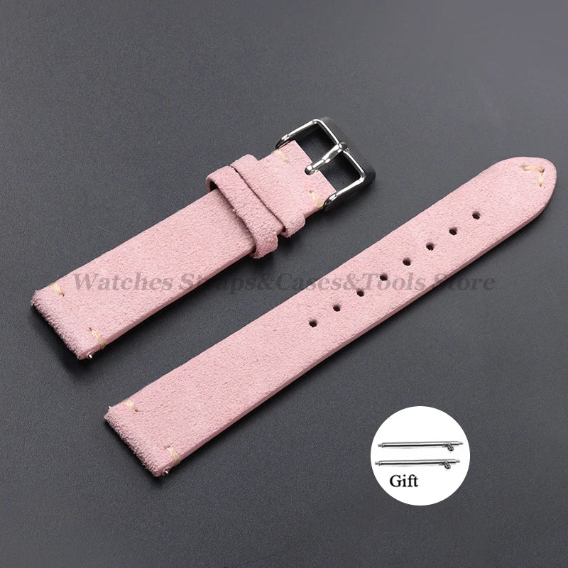 Vintage Genuine Suede Leather Watchband 14mm 16mm 18mm 20mm 22mm for Omega for Seiko Handmade Bracelet Quick Release Watch St