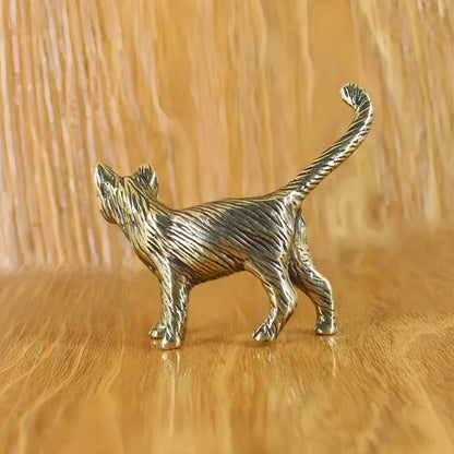 Creative Retro Brass Little Pet Cat Statue Interesting Mini Long-Tailed Cat Tabletop Ornament Miniature Home Decor Crafts Gif