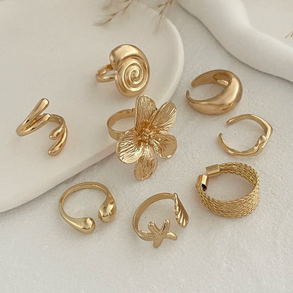 Ingemark 8Pcs/Set Vintage Metal Petal Flower Water Drop Open Rings for Women Trend 2025 Goth Geometric Ring Daily Jewelry Gif