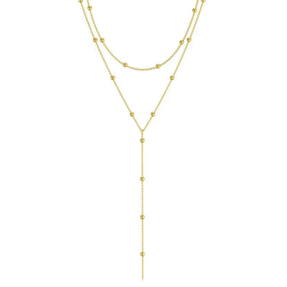 LATS Gold Color Double Layered Long Tassel Chain Necklaces for Women Simple Metal Geometric Bead Choker Necklace Fashion Jewe