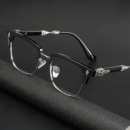 Vintage Cross Carving Glasses Men Women Luxury Half Frame Anti Blue Light Eyeglasses Retro Square Computer Eyewear
