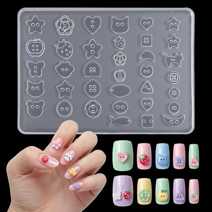 Manicure Multi Shapes Button Small Model 3D Buttons Nail Art Mold Silicone Cute Nail Charms Tool Women DIY Resin Buckle Suppl