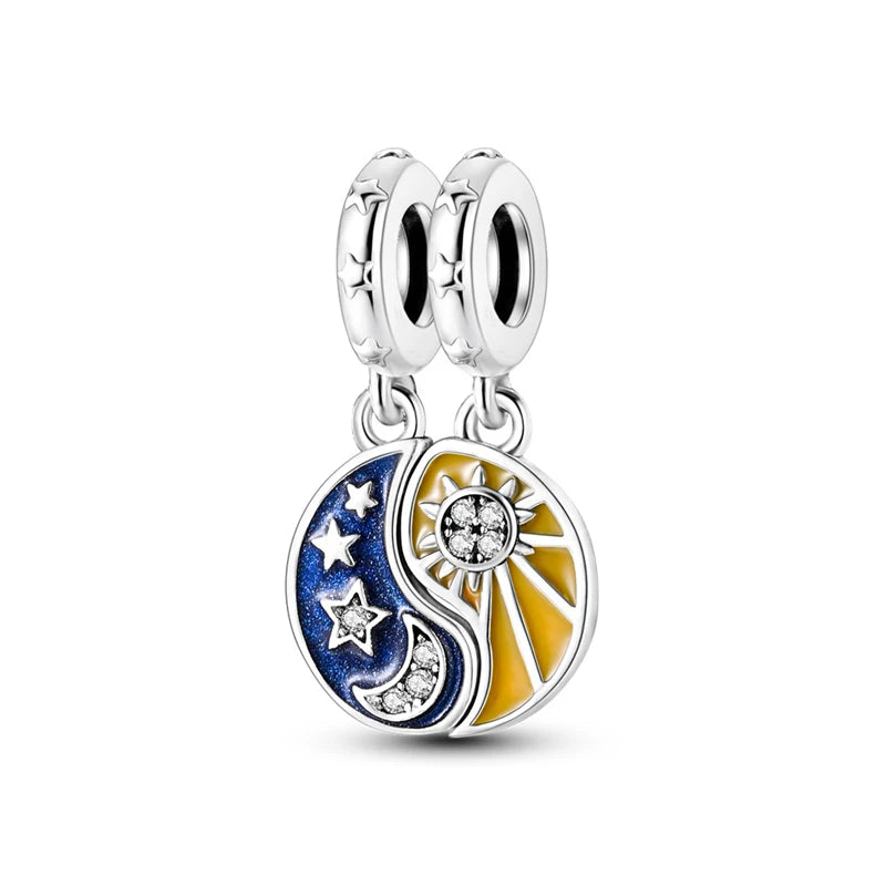 925 Sterling Silver Charms Fit Original Bracelets Star Moon Sun Spaceman Pendant Beads DIY Women Necklaces Jewelry - 29