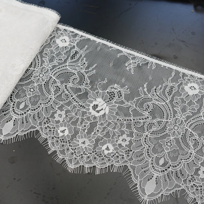 High Quality Lace Trim Scalloped Eyelash Lace Fabrics Clothing Accessories White Chantilly Lace for Dress Needle Work - White