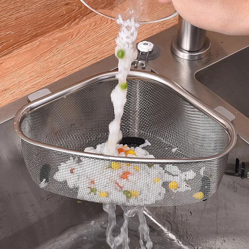 Kitchen Sink Drain Basket Stainless Steel Triangle Food Vegetables Peel Egg Filter Storage Organizer Kitchen Shelf Rack Drain