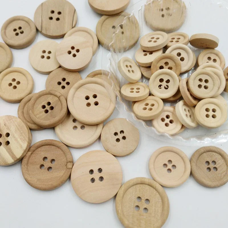 50 Pcs Wooden Buttons Natural Color Round 4 Holes Buttons Sewing Scrapbooking Home DIY Sewing Accessories 15/20/25mm
