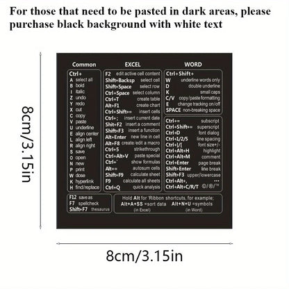 1 Set Vinyl Self-adhesive Keyboard Shortcut Stickers | Quick Reference for Windows, Excel and Word, Office Software - 1pc-bla