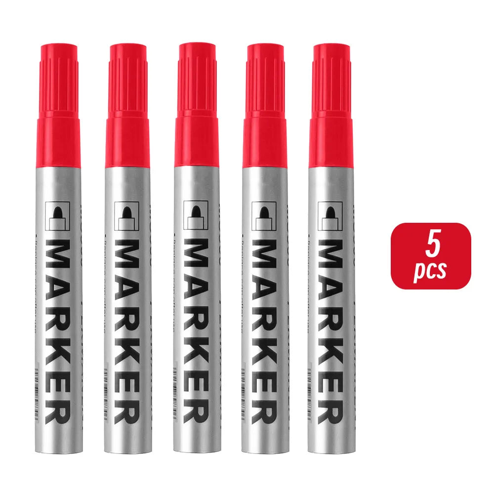 Permanent Paint Marker Pen Waterproof Black Pen for Tyre Oily Markers Quick Drying Signature Pen Stationery Supplies - 5 red