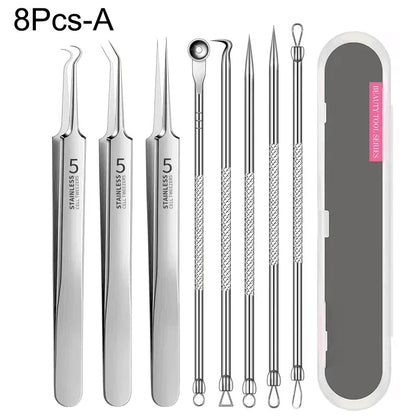 4-11Pcs Ingrown Hair Tweezers Acne Blackhead Removal Needles Black Dots Cleaner Deep Cleansing Pore Cleaner Face Skin Care To