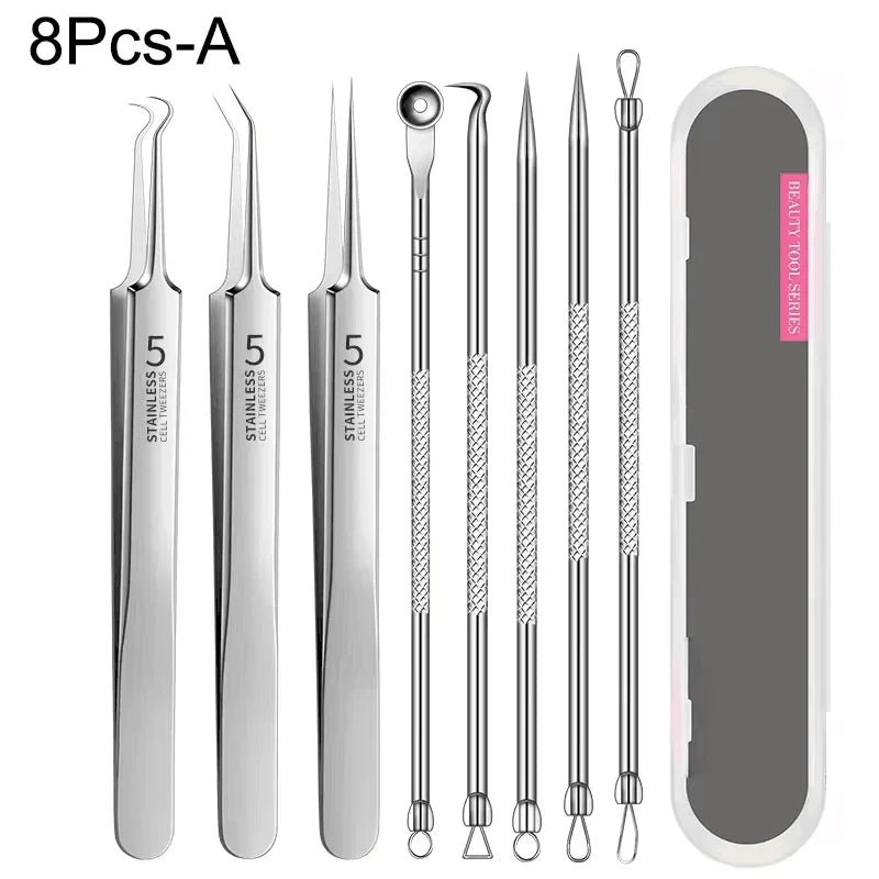 4-11Pcs Ingrown Hair Tweezers Acne Blackhead Removal Needles Black Dots Cleaner Deep Cleansing Pore Cleaner Face Skin Care To
