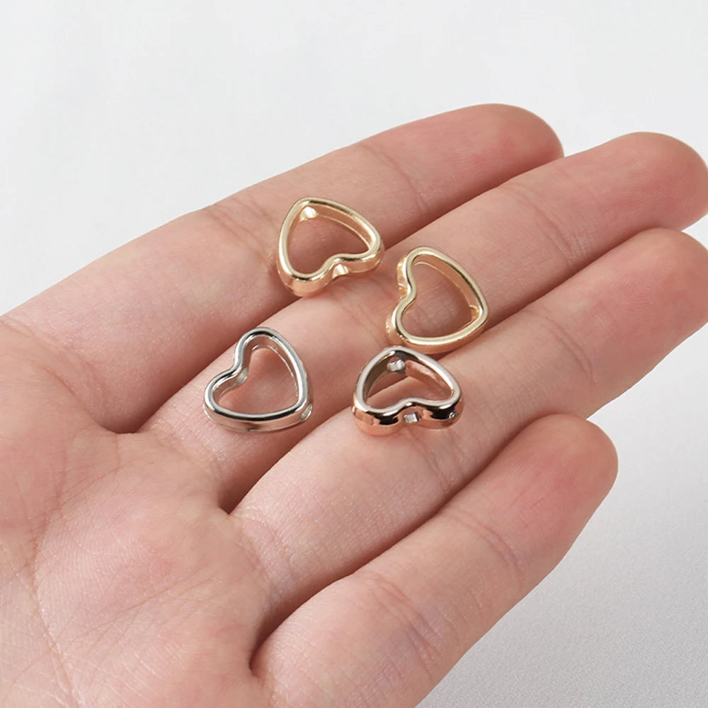 50pcs Heart Frame Wrapped Bead Double Stright Hole Spacers Loose Beads for Jewelry Making DIY Findings