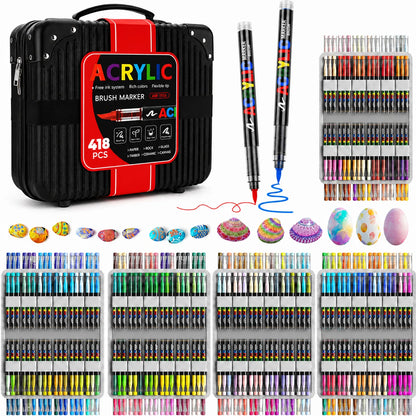12-366 Colors Acrylic Marker Set Waterproof Acrylic Brush Marker Professional Acrylic Painting Marker DIY Art Supplies - 418 