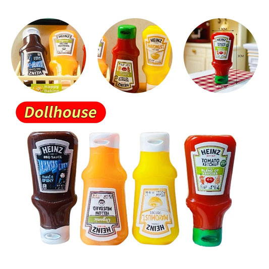 4Pcs Dollhouse Miniature Strawberry Sauce Jam Jar Kitchen Food Accessories For Dolls House Decorations Kids Toys Gift
