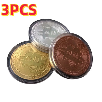 3/1PC Bitcoints BTC Coins Collectible Collection Gold Plated Bitcoin Coin Collectible Art Collection Gift Physical Commemorat