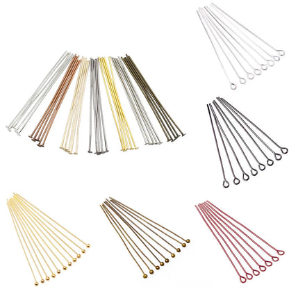 100-200Pcs/Lot 10-70mm Heads Eye Flat Head Pin Gold Plated Ball Head Pins for Jewelry Findings Making Accessories Supplies