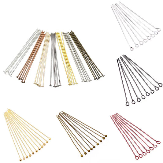 100-200Pcs/Lot 10-70mm Heads Eye Flat Head Pin Gold Plated Ball Head Pins for Jewelry Findings Making Accessories Supplies