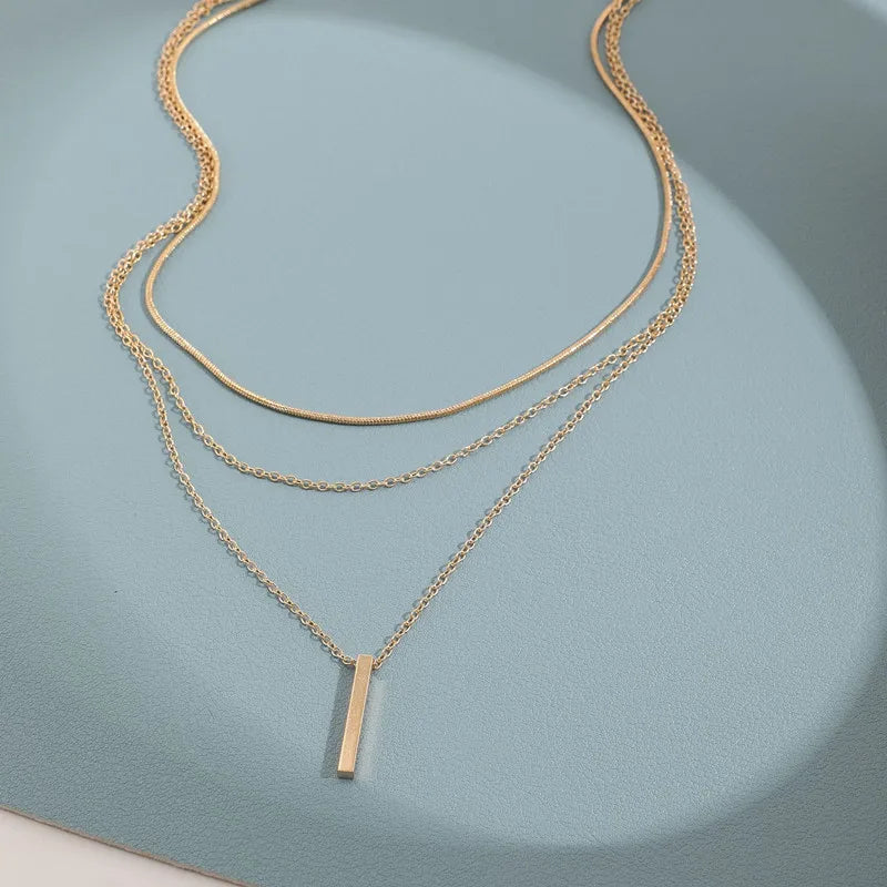 Vintage Bohemian Multilayer Minimalist Necklace for Women Stick Pendant Link Chain Necklace Collarbone Collares Fashion Jewel