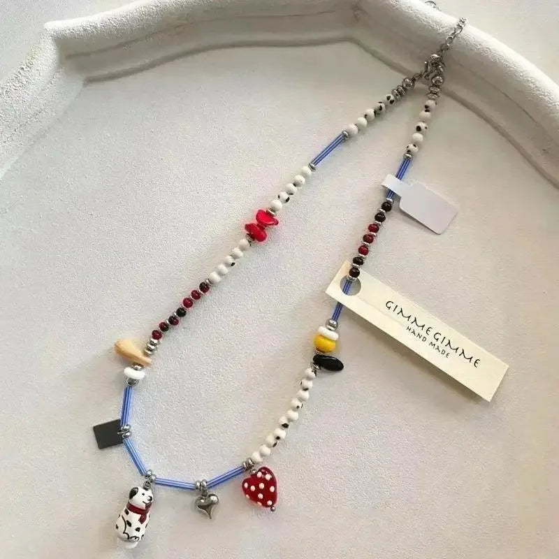 Black and White Beaded Dalmatian Puppy Cute Personalized 2025 Pendant Necklace for Women Girl Fashion Lovely Gift Jewelry