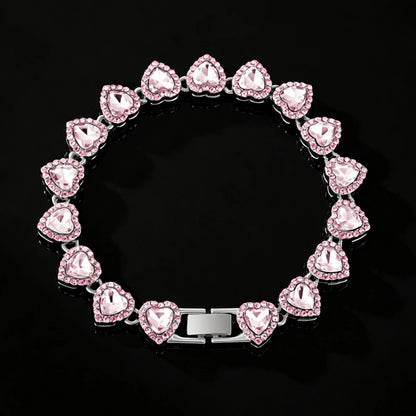 ZAKOL 45CM New Hip Hop Tennis Chain Bracelet Necklace Shiny Heart Rhinestone CZ Fashion Rock Party Jewelry Set