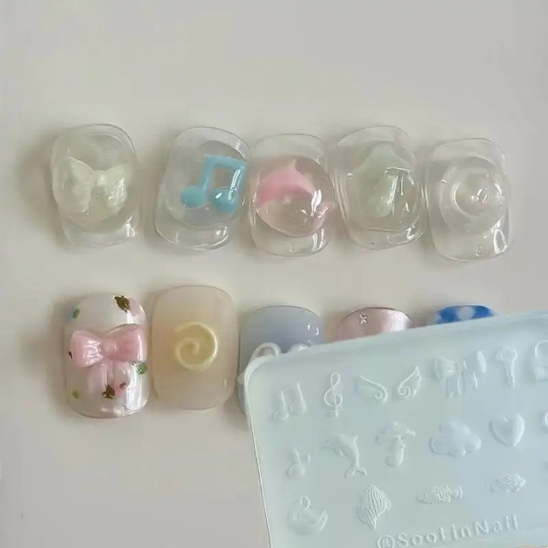 1PC Nail Art Decoration Nails Templates Cartoon Puppy Bowknot Manicure Design Tools Y2k Dolphin Musical Note Silicone Nail Mo