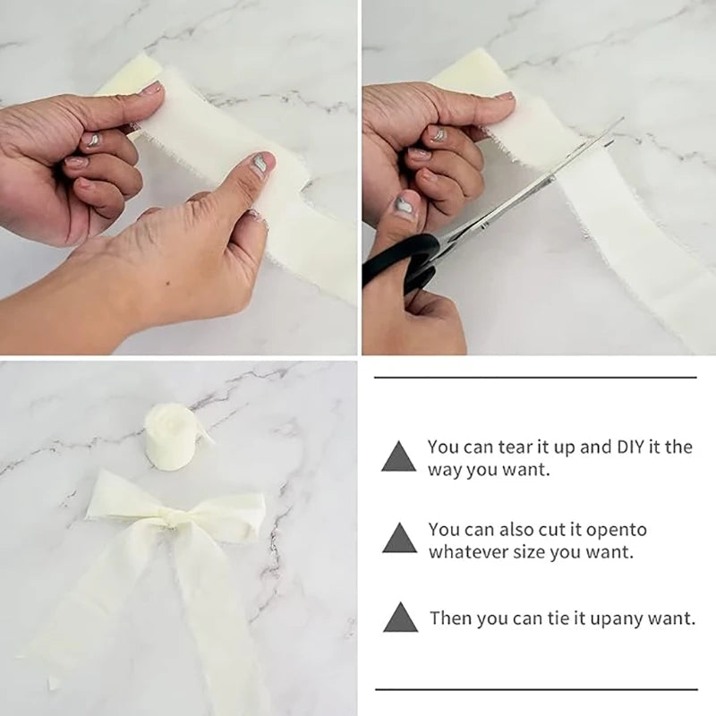 5m/Roll Frayed Silk Ribbon Edged Wrinkle Chiffon Handmade Ripped Wedding Party Flower Bouquet Gift Packing Decorations DIY Cr