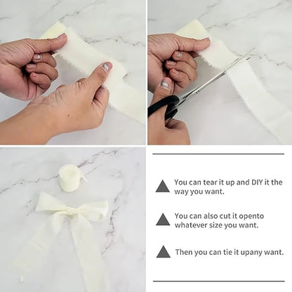 5m/Roll Frayed Silk Ribbon Edged Wrinkle Chiffon Handmade Ripped Wedding Party Flower Bouquet Gift Packing Decorations DIY Cr