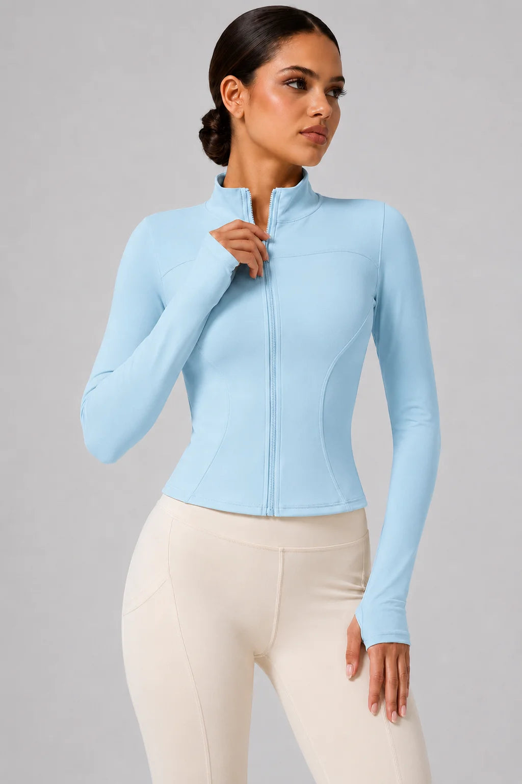Women's Full-Zip Yoga Jacket, Slim Fit Long Sleeve Athletic Top with Thumb Holes, Lightweight Stretchy Workout Jacket for Run