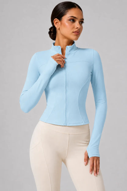 Women's Full-Zip Yoga Jacket, Slim Fit Long Sleeve Athletic Top with Thumb Holes, Lightweight Stretchy Workout Jacket for Run