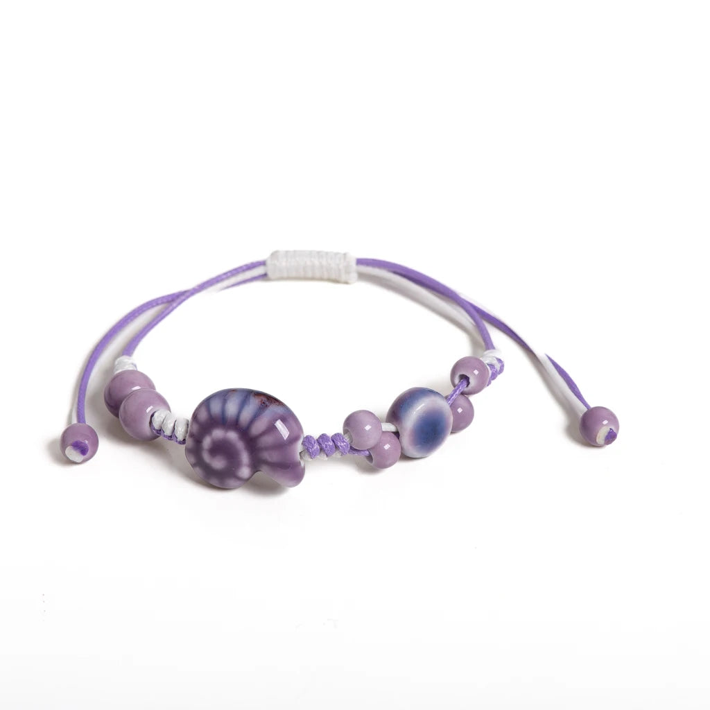 Handmade Ceramic Seashell Bracelet Adjustable Vintage Ocean Style Minimalist Jewelry Gift for Couples 154 - S00154G