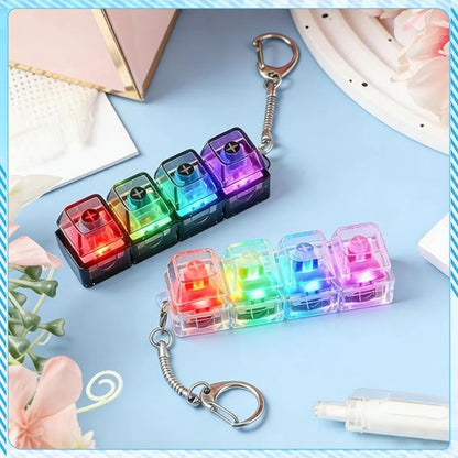 4Keys Illuminated Mechanical Keyboard Keychain Finger Button Anti Stress Keycap for Office Home Adults Kid,Decompression Clic