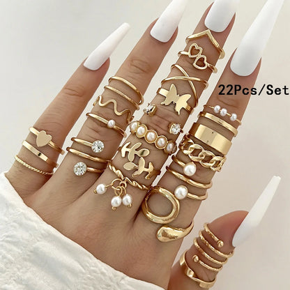 30Pcs Bohemian Geometric Knuckle Rings Set For Women Gold Silver Color Finger Ring Girls Fashion Party Jewelry Accessories - 