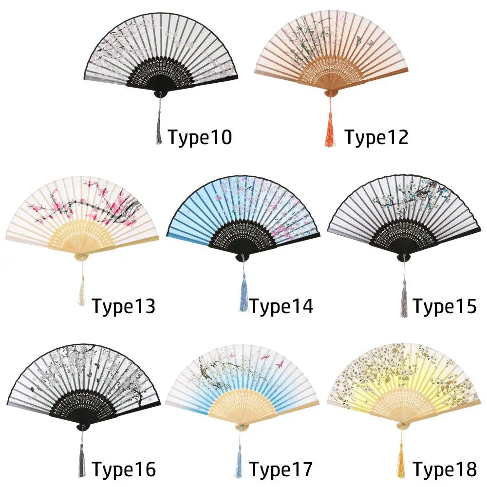 Retro Flower Pattern Home Decoration Elegent Bamboo Folding Fan Chinese Style Painting Handheld Fan Dance Performance Props