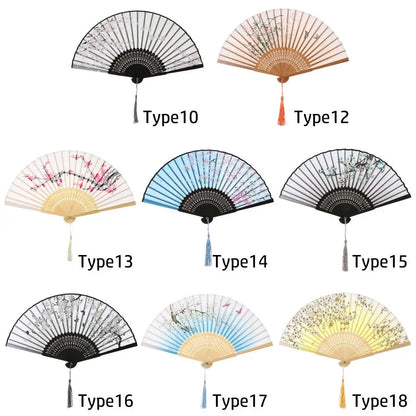 Retro Flower Pattern Home Decoration Elegent Bamboo Folding Fan Chinese Style Painting Handheld Fan Dance Performance Props