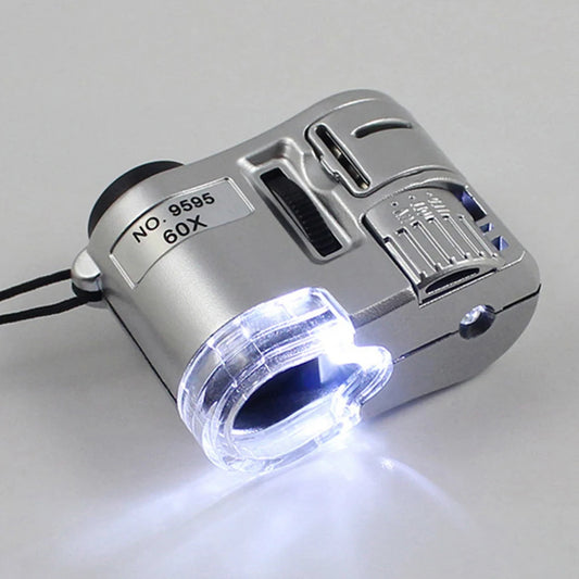 Portable 60X Handheld Magnifying Glass Mini Pocket Microscope Loupe Currency Detector Jeweler Magnifier With LED Light