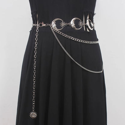 Fashion Vintage Gold Chain Belt Female Goth Moon Metal Designer Belts For Women Female Waist Tassle Goth Dress Cors