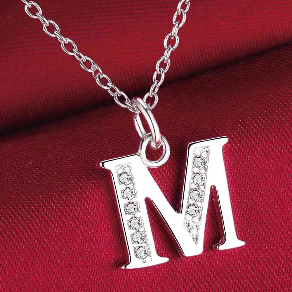 26 Letters 925 Sterling Silver Necklace Pendant Zircon For Women Exquisite Student Girlfriend Jewelry Accessories Wedding Gif
