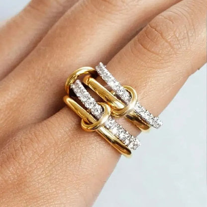 A Niche Two-Color Four-Ring Copper Jewelry Ring, Hypoallergenic, Ins Style, Stacking Artifact, Suitable For Young Wome Jewelr