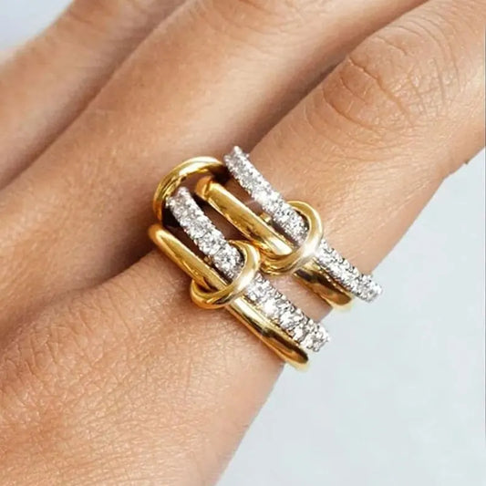 A Niche Two-Color Four-Ring Copper Jewelry Ring, Hypoallergenic, Ins Style, Stacking Artifact, Suitable For Young Wome Jewelr